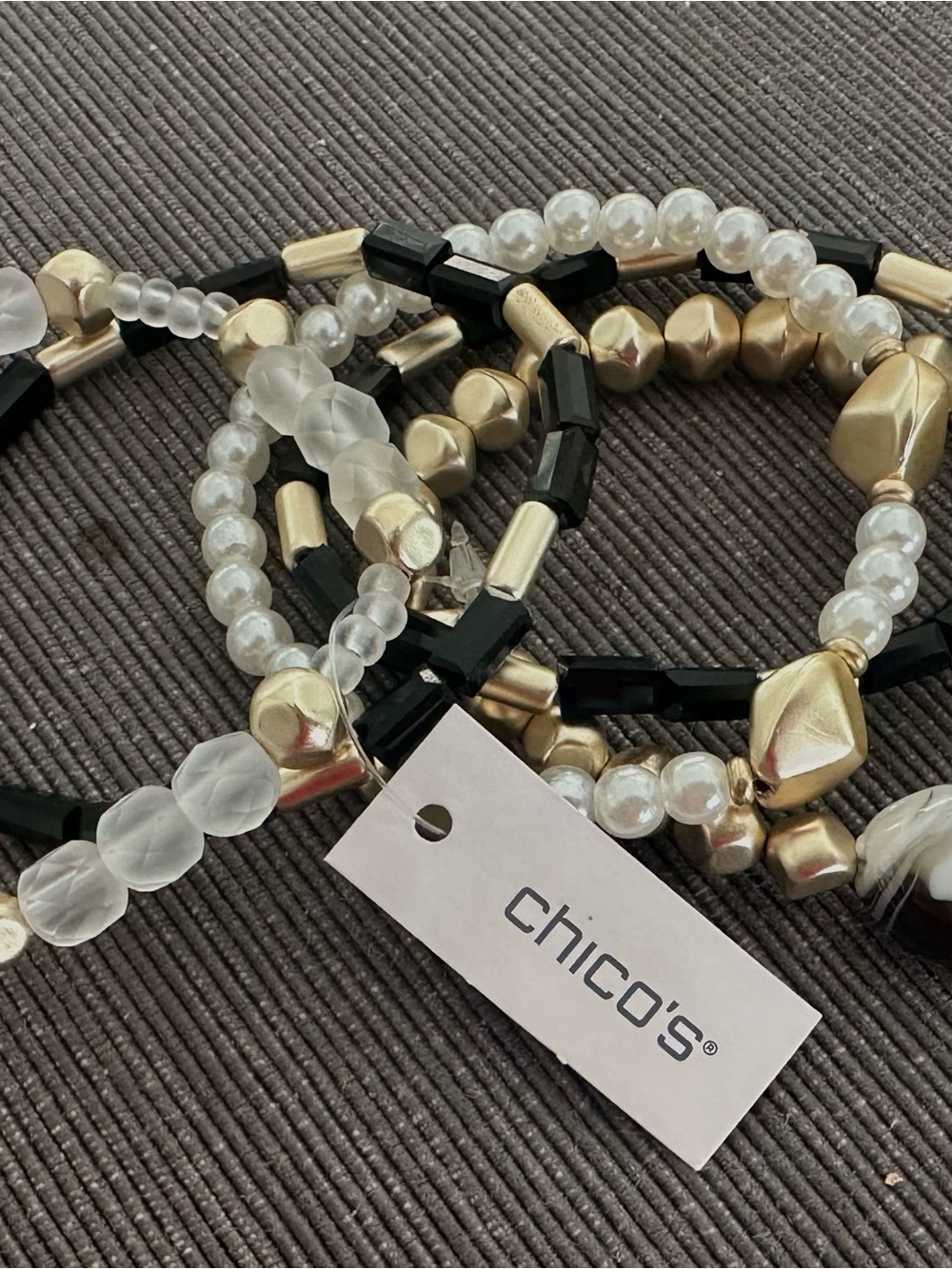 Chico’s Multi-Strand Black,Gold & White Women's Bracelet Set-5Strands - Picture 3 of 4